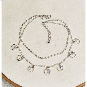 🔥$5/$25 Dainty Silver Chain Double Strand Bracelet With  Crystal Charms